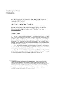 Committee against Torture Forty-fifth session 1-19 November 2010 List of issues prior to the submission of the fifth periodic report of Australia (CAT/C/AUS/4) *