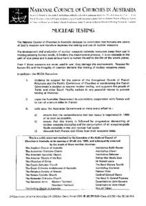 NATIONAL COUNCIL OF CHURCHES IN AUSTRALIA Anglican Church of Australia a Antiochian Orthodox Church a Armenian Apostolic Church a Assyrian Church of the East a Churches of Christ a Coptic Orthodox Church a Greek Orthodox