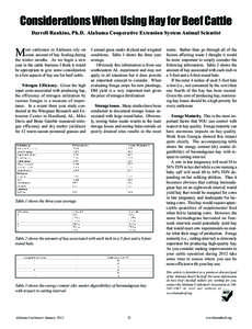 Considerations When Using Hay for Beef Cattle Darrell Rankins, Ph.D. Alabama Cooperative Extension System Animal Scientist ost cattlemen in Alabama rely on some amount of hay feeding during the winter months. As we begin