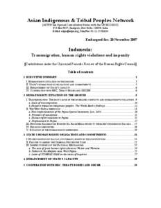 Asian Indigenous & Tribal Peoples Network [AITPN has Special Consultative Status with the UN ECOSOC] P.O.Box 9627, Janakpuri, New Delhi[removed], India E-Mail: [removed], Tele/Fax: [removed]Embargoed for: 20 N