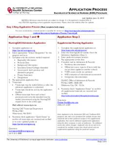 APPLICATION PROCESS BACHELOR OF SCIENCE IN NURSING (BSN) PROGRAMS Last Update: June 13, 2014 NOTICE: Admission requirements are subject to change. It is the applicant’s responsibility to stay informed regarding current