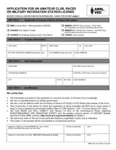 APPLICATION FOR AN AMATEUR CLUB, RACES OR MILITARY RECREATION STATION LICENSE