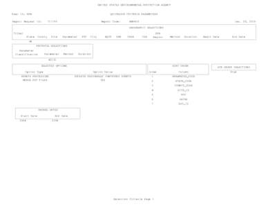 UNITES STATES ENVIRONMENTAL PROTECTION AGENCY User ID: RPW QUICKLOOK CRITERIA PARAMETERS  Report Request ID: