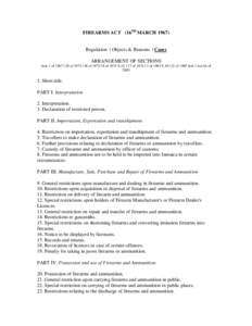 FIREARMS ACT (16TH MARCHRegulation | Objects & Reasons | Cases ARRANGEMENT OF SECTIONS Acts 1 of 1967 | 29 of 1973 | 38 of 1973 | 8 of 1974 S.19. | 17 of 1974 | 1 of 1983 S.10 | 12 of 1985 Sch. | Act 26 of 2005