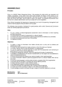 ASSESSMENT POLICY Principles Priory is a UNICEF Rights Respecting School. We recognise the rights which are extended to all children, everywhere. Every adult in the school shall consider the impact of their actions on ou