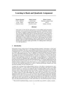 Learning to Rank and Quadratic Assignment  Thomas Mensink∗ TVPA - XRCE & LEAR - INRIA Grenoble, France