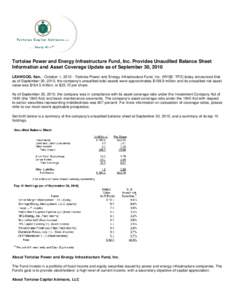 Tortoise Power and Energy Infrastructure Fund, Inc. Provides Unaudited Balance Sheet Information and Asset Coverage Update as of September 30, 2010 LEAWOOD, Kan. - October 1, Tortoise Power and Energy Infrastructu