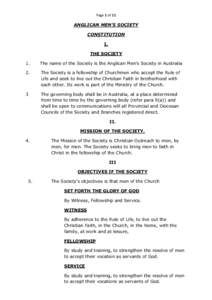 Page 1 of 11  ANGLICAN MEN’S SOCIETY CONSTITUTION I. THE SOCIETY