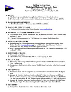 Sailing Instructions Mudnight Madness Overnight Race Thursday, July 3 rd , 2014 Mystic River Mudhead Sailing Association, Mystic, CT  1. RULES