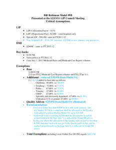 Bill Robinson Model #9B Presented at the[removed]LIP Council Meeting Critical Assumptions LIP  DSH