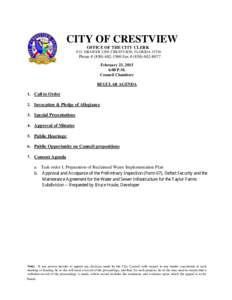 CITY OF CRESTVIEW OFFICE OF THE CITY CLERK P.O. DRAWER 1209, CRESTVIEW, FLORIDAPhone # (Fax # (February 23, 2015
