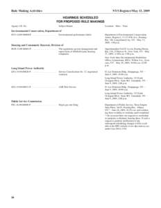 Rule Making Activities  NYS Register/May 13, 2009 HEARINGS SCHEDULED FOR PROPOSED RULE MAKINGS