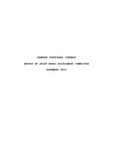 GANDER PASTORAL CHARGE REPORT OF JOINT NEEDS ASSESSMENT COMMITTEE NOVEMBER 2013 TABLE OF CONTENTS Introduction.......................................... 1