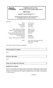 CORPORATION OF THE MUNICIPALITY OF NORTH GRENVILLE MINUTES Regular Council Meeting No. 7 Held in the Council Chambers, 285 County Road 44