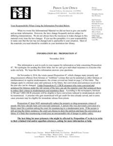 PRISON LAW OFFICE General Delivery, San Quentin CA[removed]Telephone[removed] Ÿ Fax[removed]www.prisonlaw.com  Your Responsibility When Using the Information Provided Below: