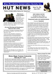 Blue Mountains Conservation Society Inc.  HUT NEWS Issue No. 304 June 2013