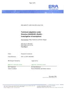 Page 1 of 79  RELIABILITY AND FAILURE ANALYSIS Technical adaptation under Directive[removed]EC (RoHS) Investigation of exemptions