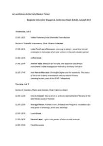 Art and Science in the Early Modern Period Bergische Universität Wuppertal, Conference Room B.06.01, July[removed]Wednesday, July[removed]