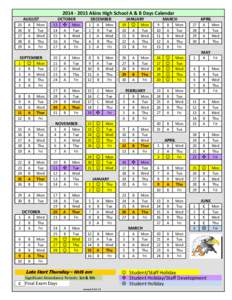 Akins High School A & B Days Calendar AUGUST