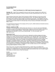 For Immediate Release October 6, 2014 Swain Techs Named to IncFastest Growing Companies List Horsham, PA — Swain Techs is pleased to announce that it has been named to the Inc.5000 list of fastest growing privat