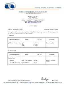 SCOPE OF ACCREDITATION TO ISO/IEC 17025:2005 & ANSI/NCSL Z540WORLD CAL, INCHigh Street Elk Horn, IAMichael W. Howard