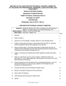 MEETING OF THE LAND SURVEYOR TECHNICAL ADVISORY COMMITTEE OF THE BOARD FOR PROFESSIONAL ENGINEERS, LAND SURVEYORS, AND GEOLOGISTS Division of the State Architect Department of General ServicesVia Frontera, Confere