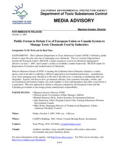 Public Forum to Debate Use of European Union or Canada System to Manage Toxic Chemicals Used by Industries