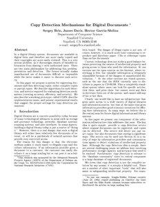Copy Detection Mechanisms for Digital Documents  Sergey Brin, James Davis, Hector Garcia-Molina