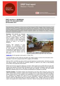 DREF final report Malawi: Floods DREF operation n° MDRMW009 GLIDE n°FL[removed]MWI 30 November 2013