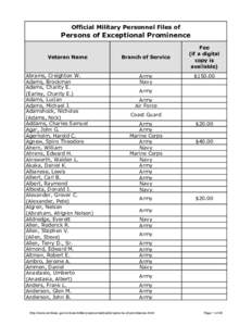 Official Military Personnel Files of  Persons of Exceptional Prominence Veteran Name  Abrams, Creighton W.