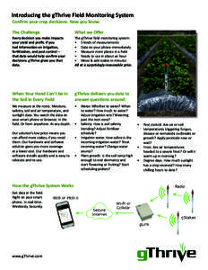 Introducing the gThrive Field Monitoring System Confirm your crop decisions. Now you know. The Challenge What we Offer