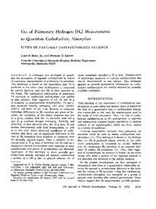 Use of Pulmonary Hydrogen (H2) Measurements to Quantitate Carbohydrate Absorption STUDY OF PARTIALLY GASTRECTOMIZED PATIENTS