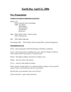 Earth Day April 21, 2006 Pre- Preparations Contacts were made to obtain items to giveaway: Boulder, CO NOAA Outreach office-Carol Knight GMD- Ann Thorne