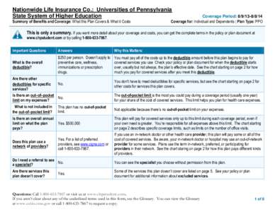 Nationwide Life Insurance Co.: Universities of Pennsylvania State System of Higher Education Summary of Benefits and Coverage: What this Plan Covers & What it Costs Coverage Period: Coverage for: Individual