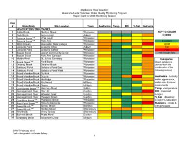 Blackstone River Coalition Watershed-wide Volunteer Water Quality Monitoring Program Report Card for 2009 Monitoring Season map # 1