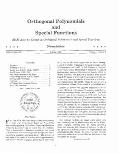 Orthogonal Polynomials and Special Functions SIAM Activity Group on Orthogonal Polynomials and SpeciaI Functions  ****