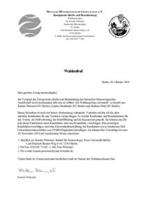 R  DEUTSCHE METEOROLOGISCHE GESELLSCHAFT E.V. Zweigverein Berlin und Brandenburg Wahlaussschuss Dr. Kerstin Prömmel