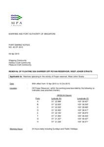 MARITIME AND PORT AUTHORITY OF SINGAPORE  PORT MARINE NOTICE NO. 42 OFApr 2015