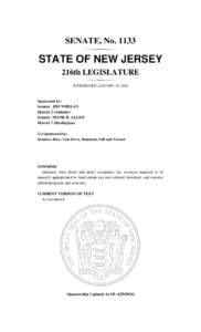 SENATE, No[removed]STATE OF NEW JERSEY 216th LEGISLATURE INTRODUCED JANUARY 30, 2014