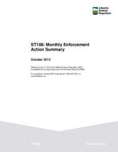 ST108: ERCB Monthly Enforcement Action Summary