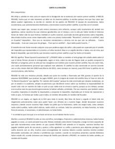 CARTA A LA NACIÓN Mis compatriotas: Me dirijo a ustedes en esta carta en víspera de la divulgación de la existencia de nuestro primer satélite, el NEE-01 PEGASO, hecho que en este momento ya debe ser de dominio públ