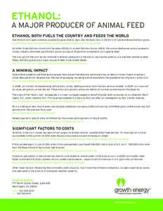 ETHANOL:  A MAJOR PRODUCER OF ANIMAL FEED ETHANOL BOTH FUELS THE COUNTRY AND FEEDS THE WORLD One third of corn used in ethanol production goes directly back into the food chain in the form of nutrient-dense distillers gr