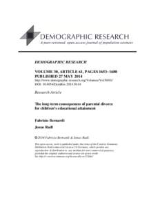 DEMOGRAPHIC RESEARCH VOLUME 30, ARTICLE 61, PAGES 1653−1680 PUBLISHED 27 MAY 2014 http://www.demographic-research.org/Volumes/Vol30/61/ DOI: [removed]DemRes[removed]