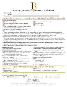 SubContractor Requirements  Checklist.xlsx