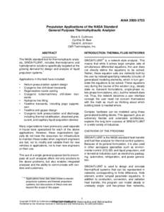 AIAA[removed]Propulsion Applications of the NASA Standard General Purpose Thermohydraulic Analyzer Brent A. Cullimore Cynthia M. Beer David A. Johnson