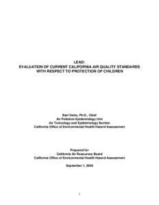 Consumer Information: [removed]Lead: Evaluation Of Current California Air Quality Standards With Respect To Protection of Children