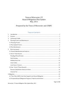 Town of Worcester, VT Hazard Mitigation Plan Update May, 2011 Prepared by the Town of Worcester and CVRPC  TABLE OF CONTENTS
