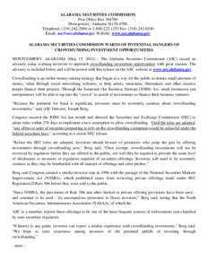 ALABAMA SECURITIES COMMISSION Post Office Box[removed]Montgomery, Alabama[removed]Telephone: ([removed]or[removed]Fax: ([removed]Email: [removed] Website: www.asc.alabama.gov ALABAMA SECURITI