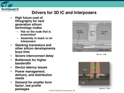Drivers for 3D IC and Interposers • High future cost of lithography for next generation silicon