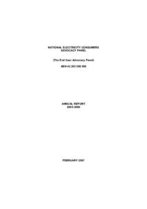 NATIONAL ELECTRICITY CONSUMERS  ADVOCACY PANEL  (The End User Advocacy Panel)  ABN 42 203 580 500 